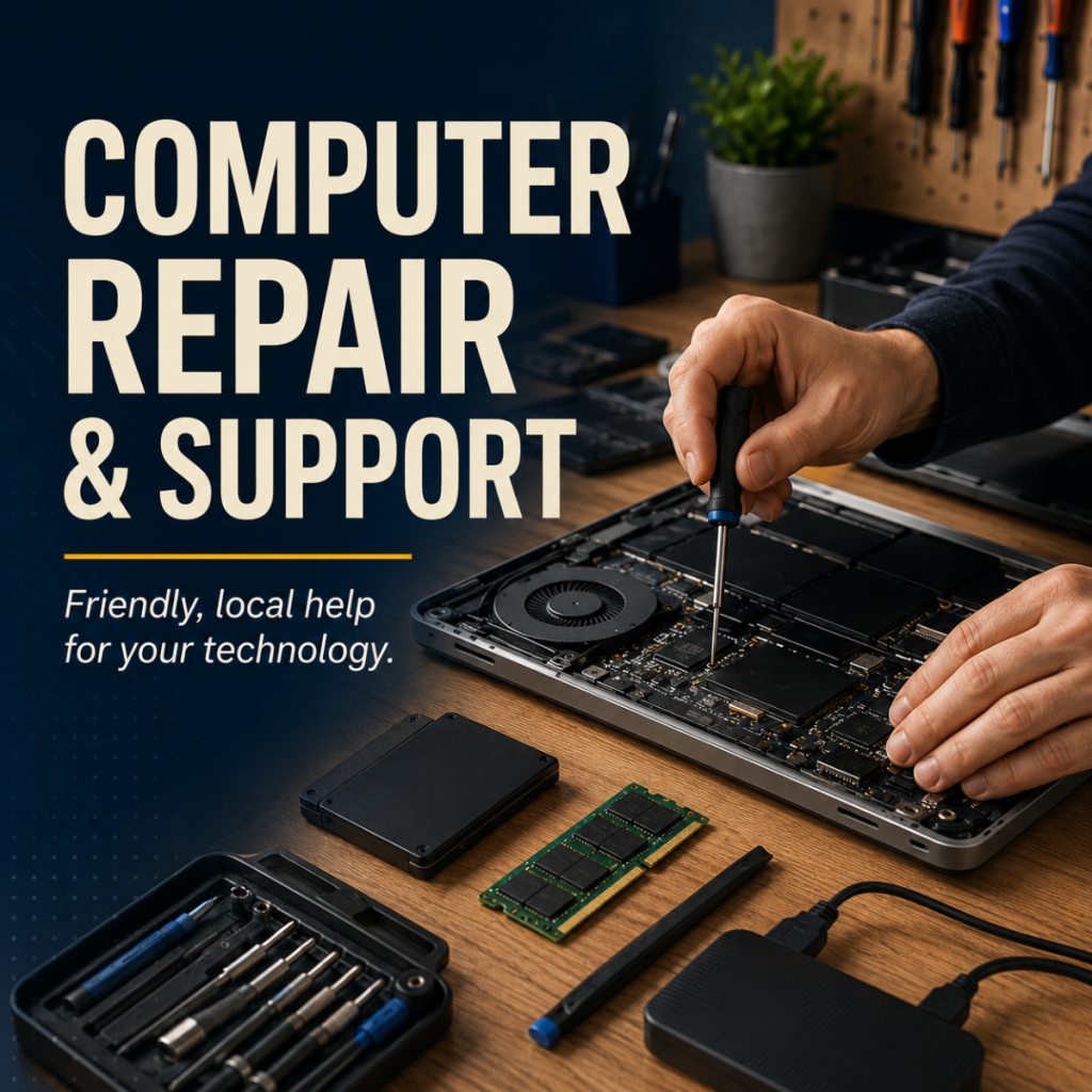 Laptop, desktop, Windows and MacOS upgrades, troubleshooting and repairs.