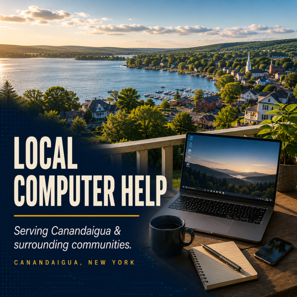 Local computer help, service Canandaigua and surrounding areas.